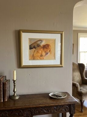 Vintage Sleeping Cherub Angel Art Print Gold Frame Victorian Renaissance Decor